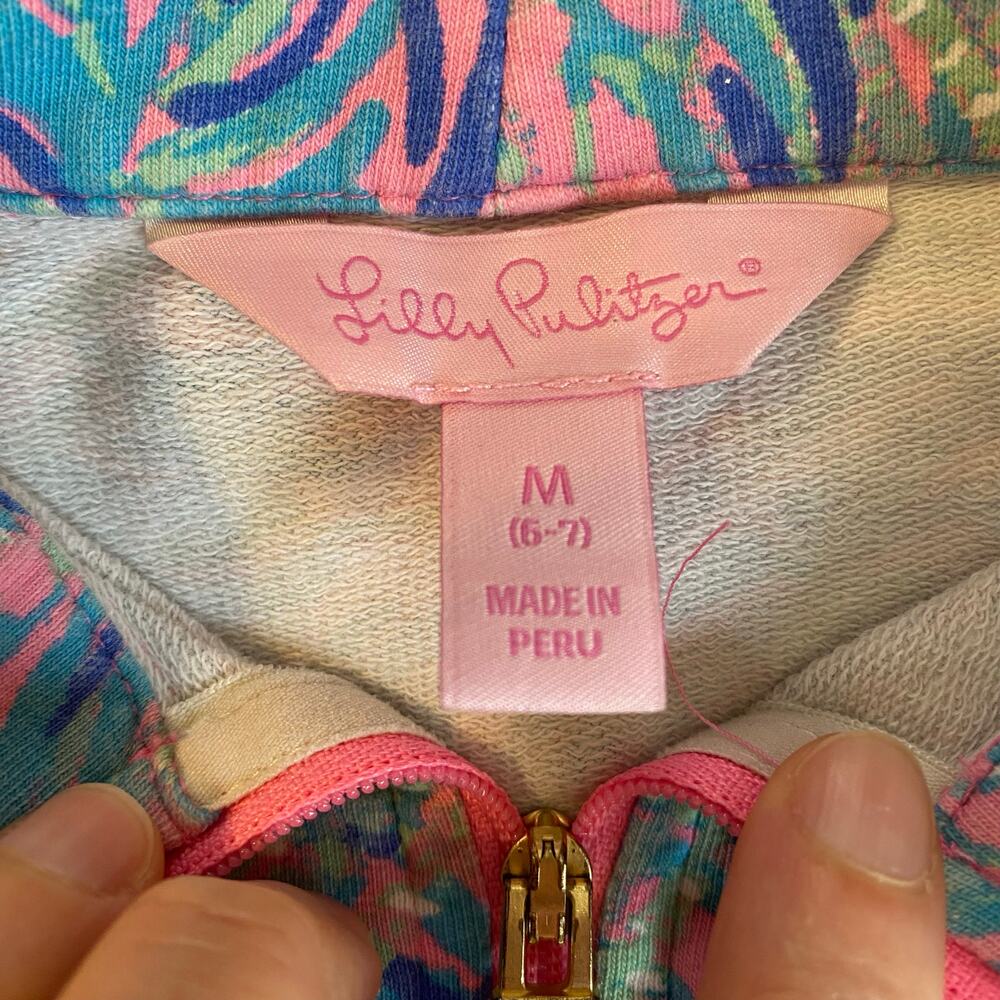Lilly Pulitzer Girls Size Medium 6-7 Half Zip Popover Tiki Pink Royal Lime - Picture 3 of 4